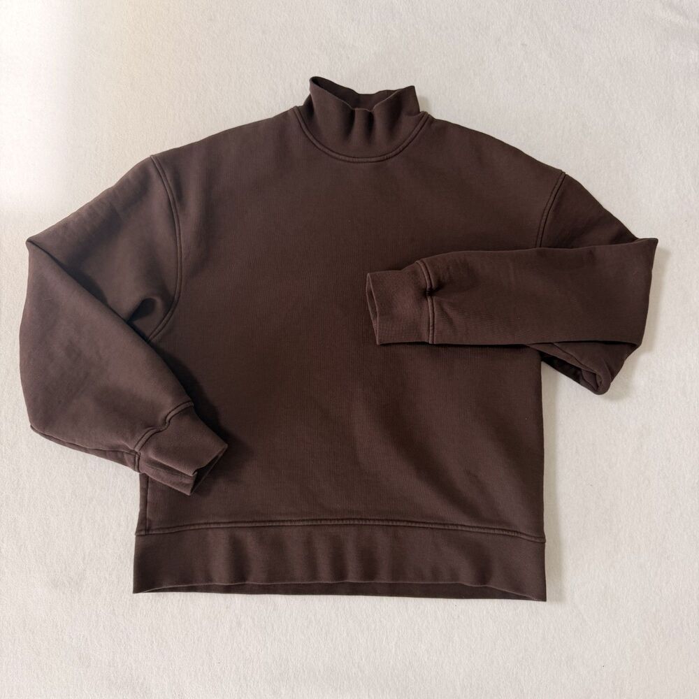 & Other Stories Mock Neck 100% Cotton Scuba Sweatshirt in Dark Brown